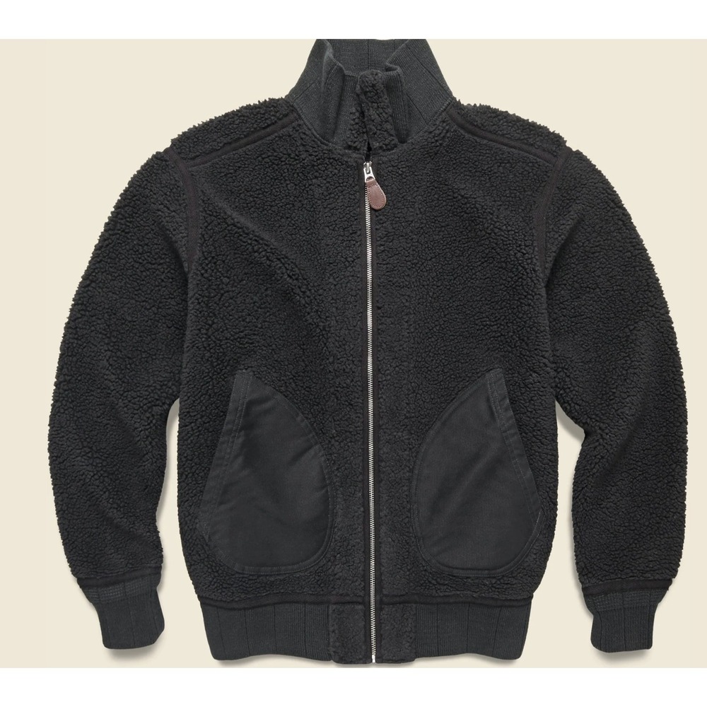 RRL Ralph Lauren Mens Sherpa Car Coat Fleece Wool Blend Full Zip Jacket Black M